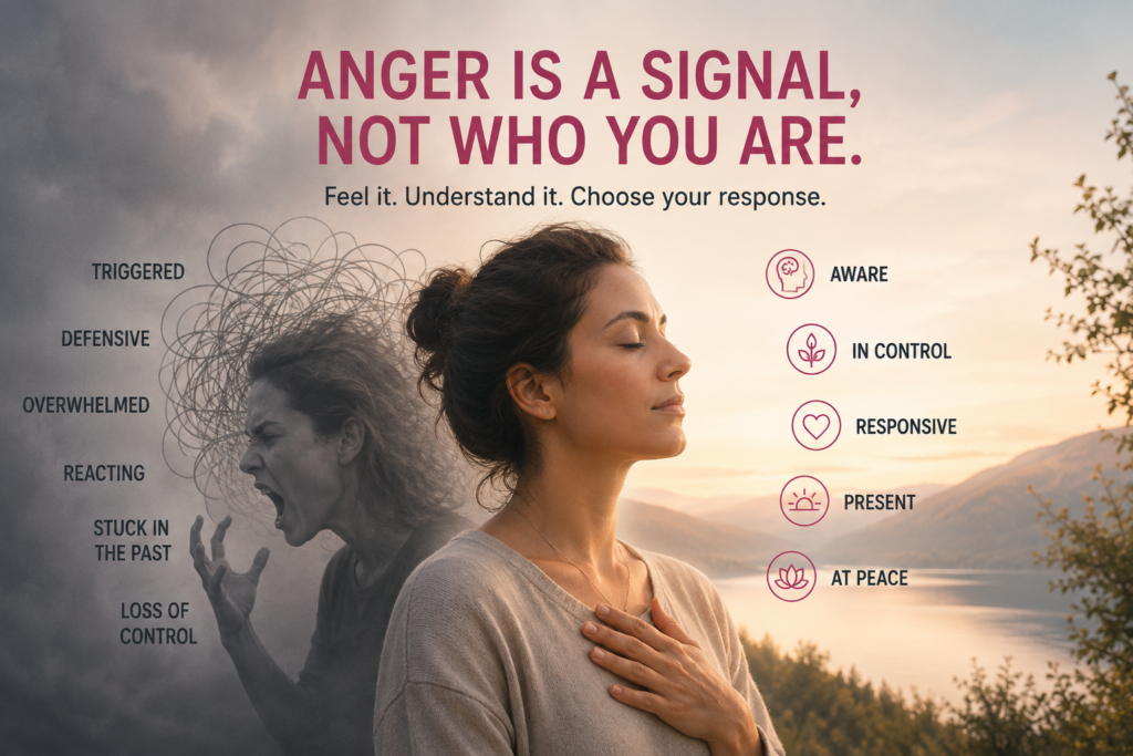 Anger is a signal, not who you are. Choosing awareness and calm over emotional reaction.